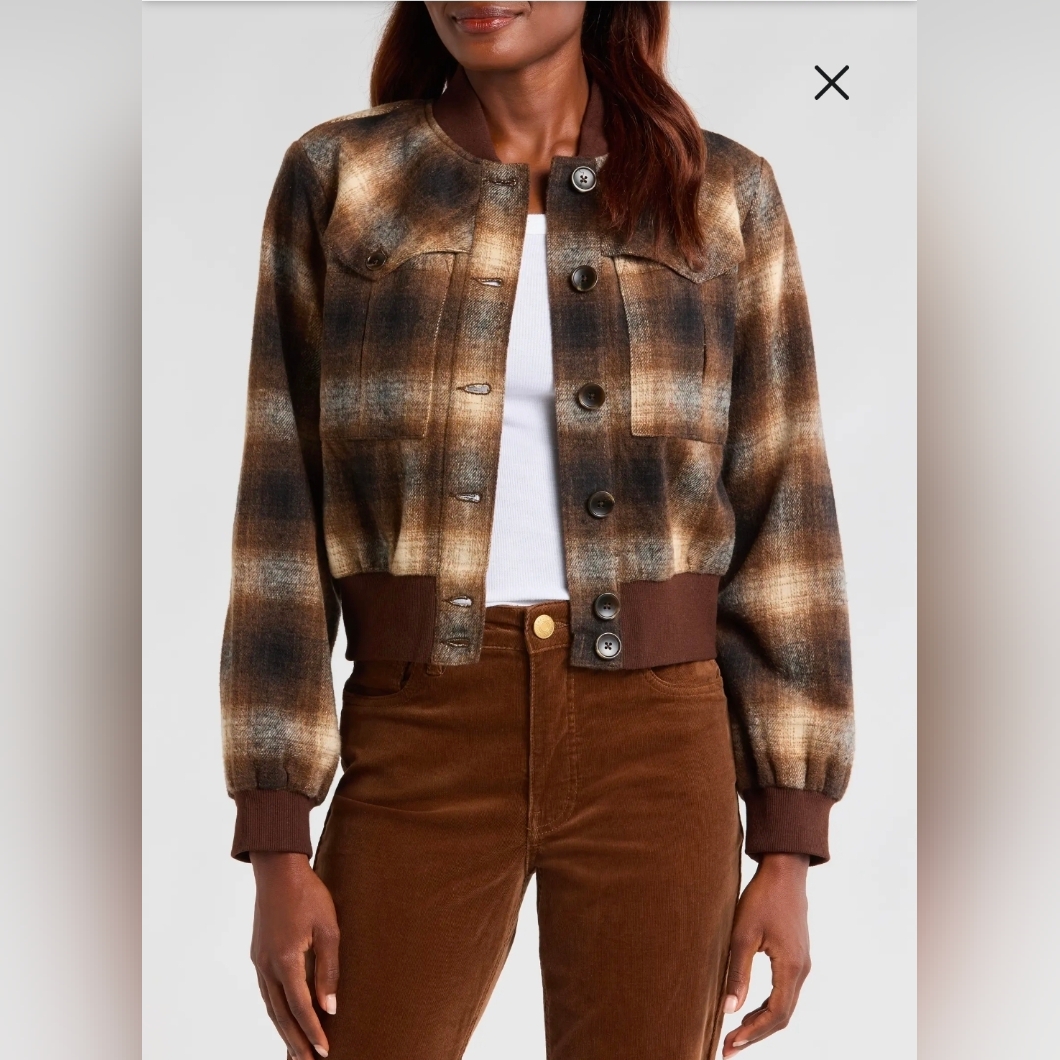 Kut From The Kloth Brown Plaid Bomber Jacket
